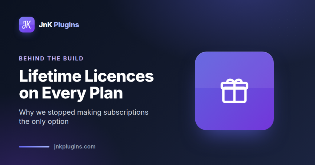 Lifetime licences available alongside annual plans on every JnK Plugins tier