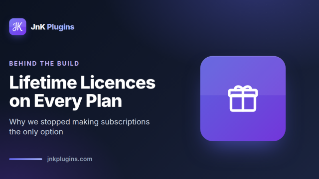 Lifetime licences available alongside annual plans on every JnK Plugins tier